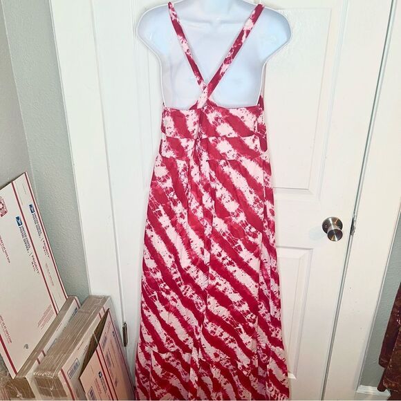 Calypso St. Barth Target Pink Red Tie Dye Cotton Tiered Maxi Dress Faux Wrap 12 - Picture 9 of 12